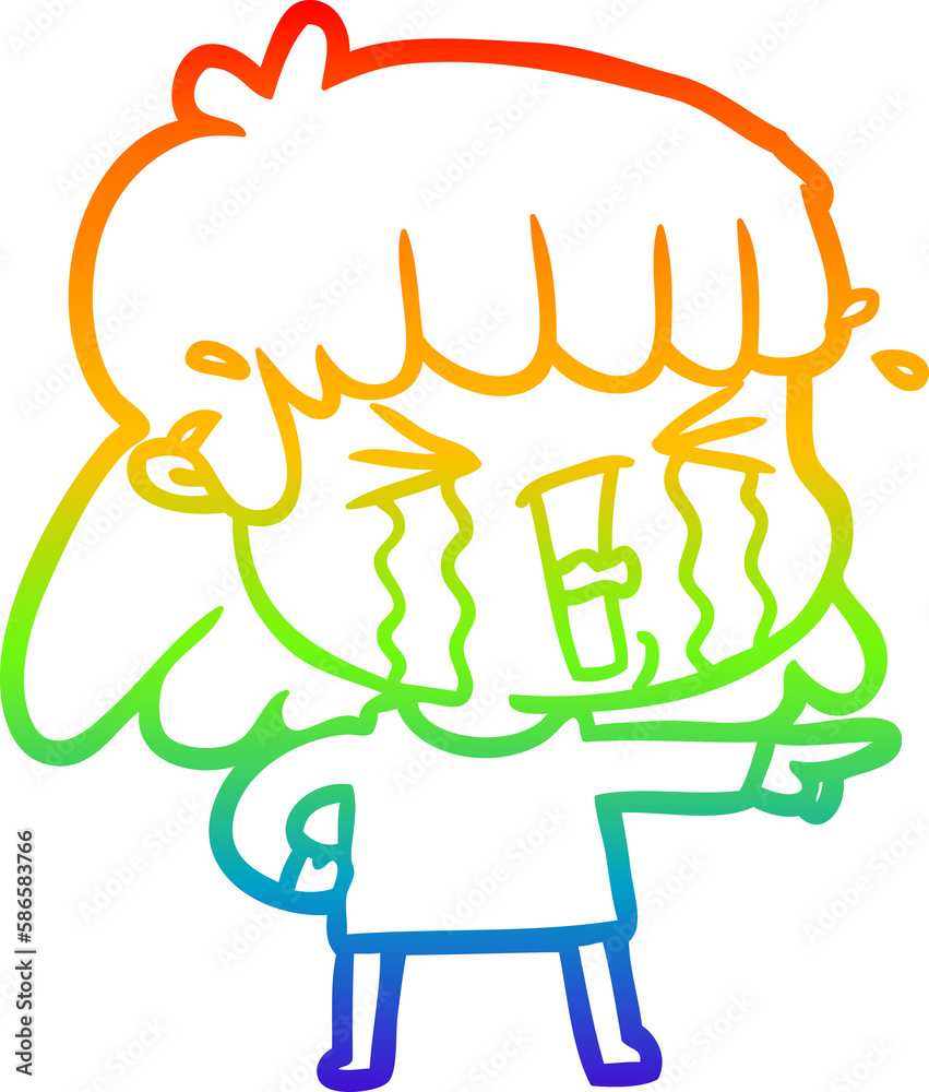 rainbow gradient line drawing cartoon woman in tears rainbow gradient line drawing cartoon woman in tears
