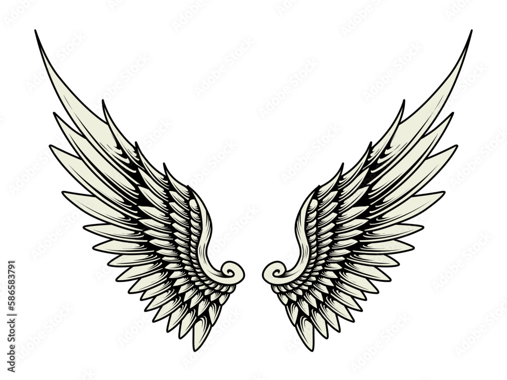 Fototapeta premium Tribal angel wings tattoo illustration