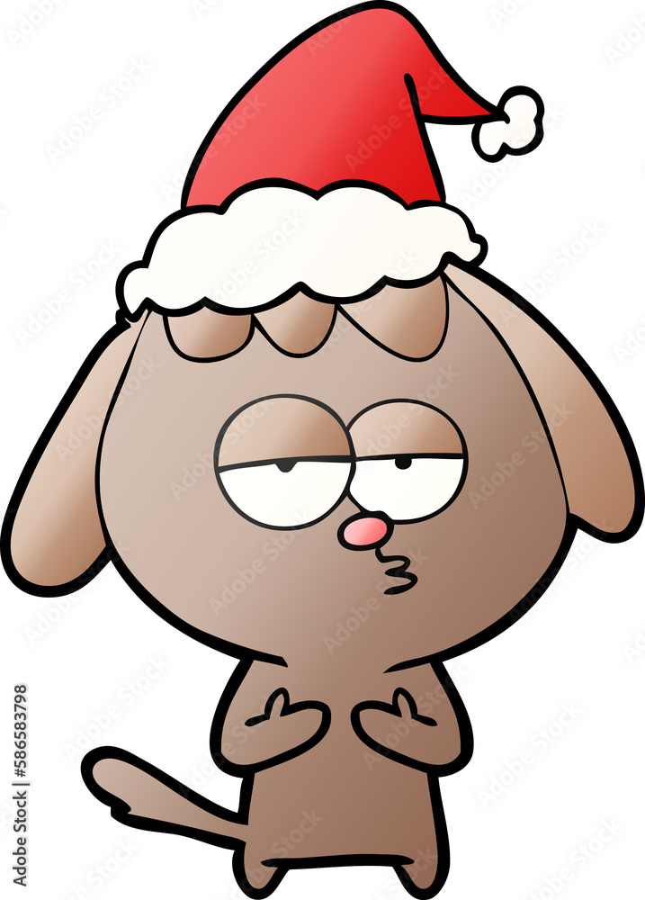 gradient cartoon of a bored dog wearing santa hat gradient cartoon of a bored dog wearing santa hat