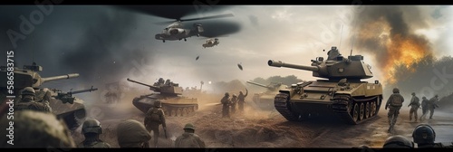 Army vs. Army Battle with Tanks and Soldiers - Generativ AI