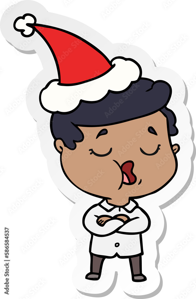 sticker cartoon of a man talking wearing santa hat sticker cartoon of a man talking wearing santa hat
