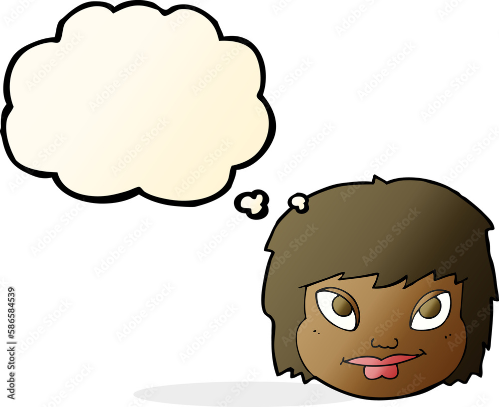 cartoon female face with thought bubble cartoon female face with thought bubble