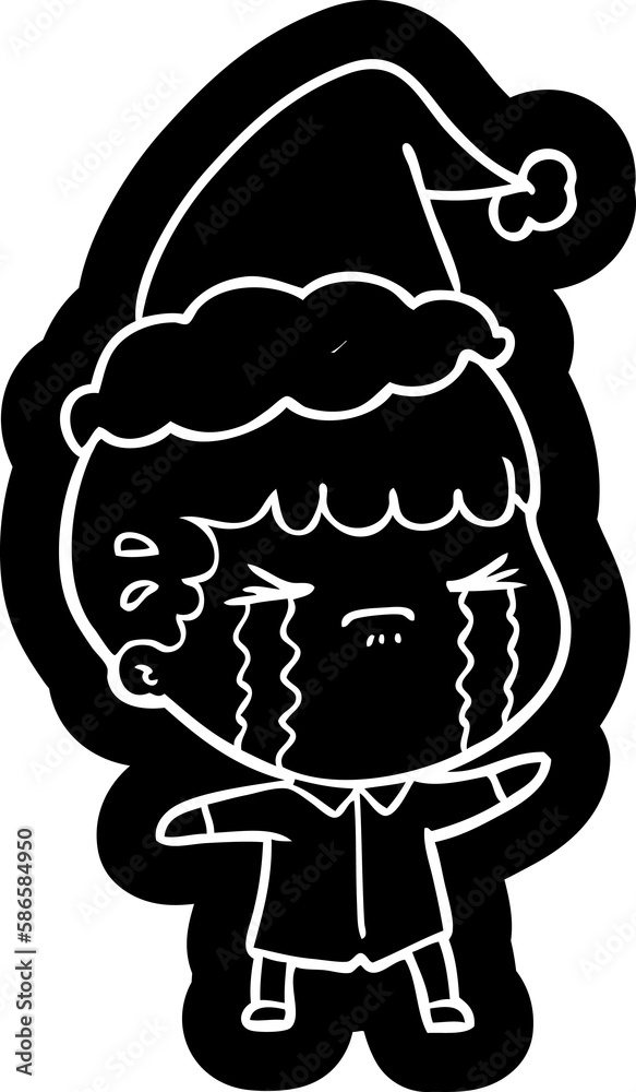 cartoon icon of a man crying wearing santa hat cartoon icon of a man crying wearing santa hat