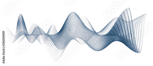 Illustration of abstract wireframe sound waves, visualization of frequency signals audio wavelengths, conceptual futuristic technology waveform isolated on white background photo