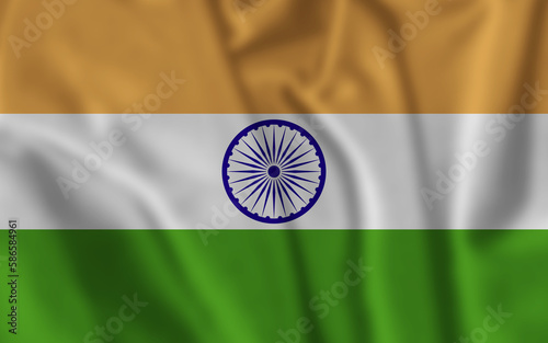 India Flag Waving Closeup With High Quality illustration with Fabric Texture.