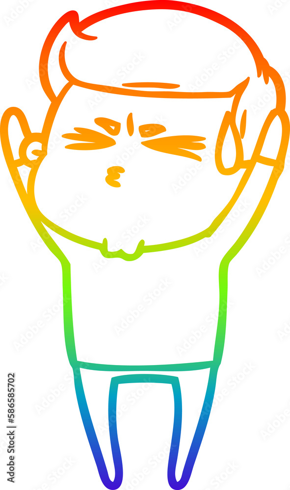 Fototapeta premium rainbow gradient line drawing cartoon man sweating
