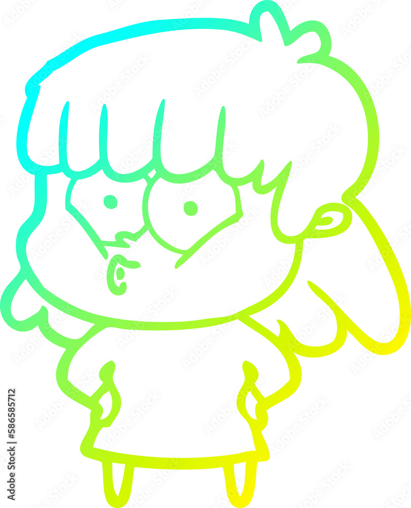 cold gradient line drawing cartoon whistling girl cold gradient line drawing cartoon whistling girl