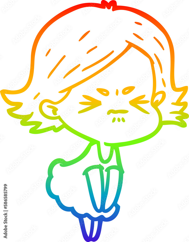 Fototapeta premium rainbow gradient line drawing cartoon angry woman