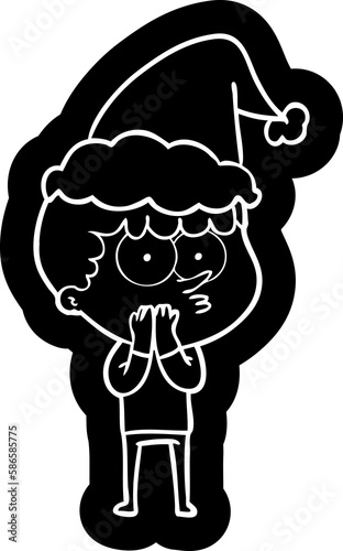 cartoon icon of a curious boy wearing santa hat