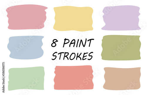 Set of different paint, brush strokes in pastel colors. Artistic design elements isolated on white background. vector illustration