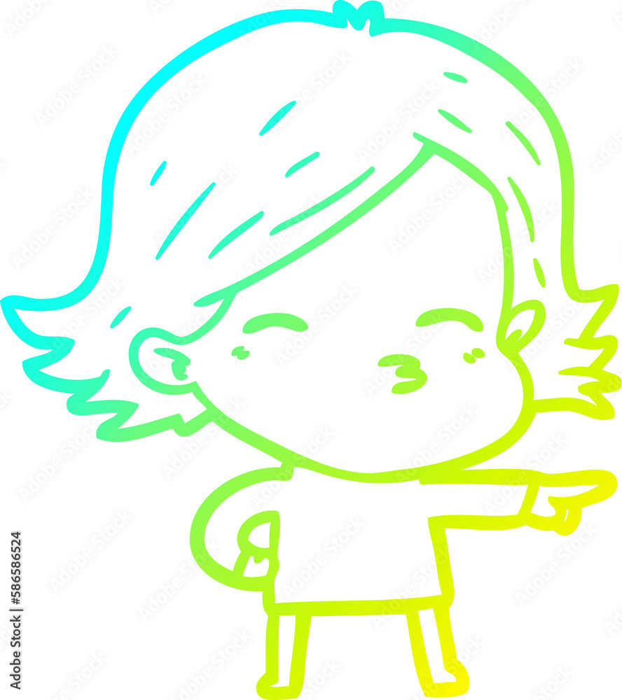 Fototapeta premium cold gradient line drawing cartoon woman pointing