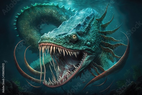 A large, aquatic creature with multiple sharp teeth Generative AI © PinkiePie