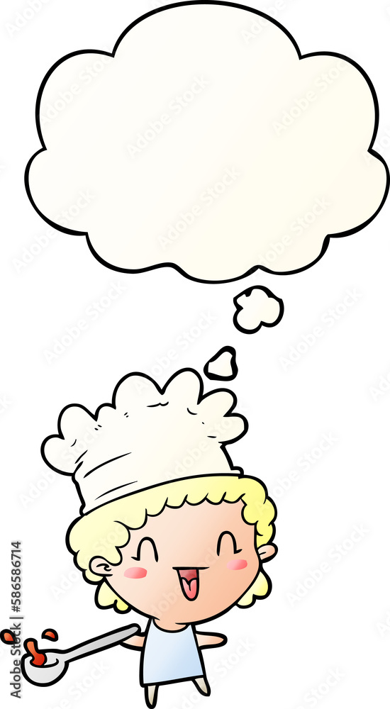cartoon chef and thought bubble in smooth gradient style cartoon chef and thought bubble in smooth gradient style