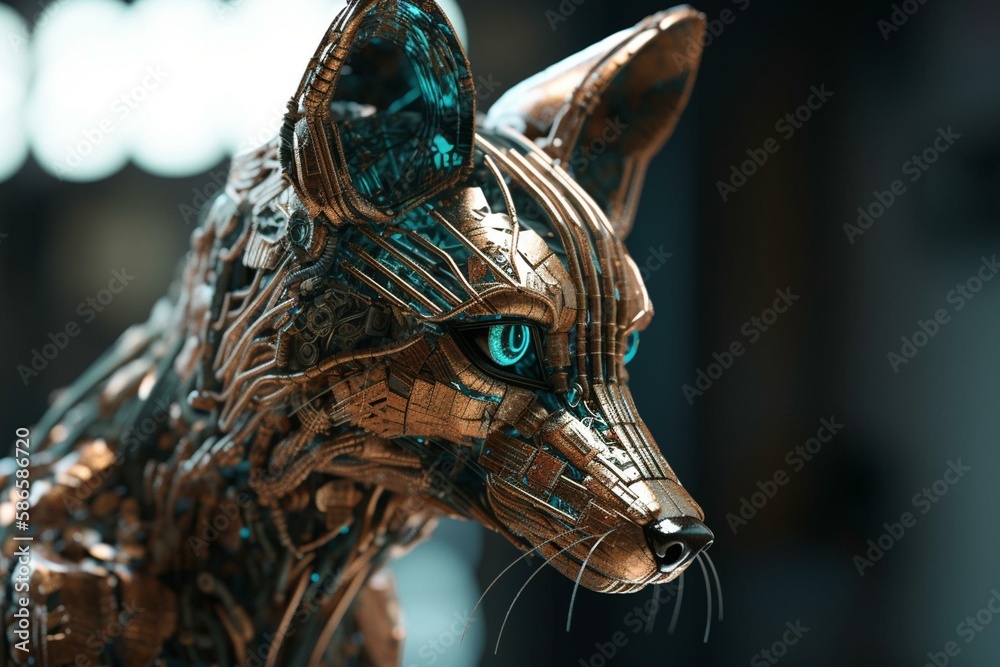 Artificial intelligence, a futuristic cyber fox with a neural network