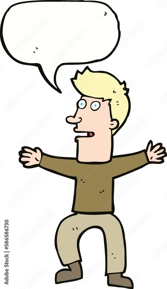 cartoon startled man with speech bubble