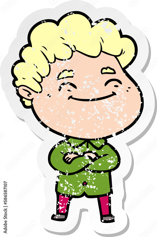 distressed sticker of a cartoon friendly man distressed sticker of a cartoon friendly man
