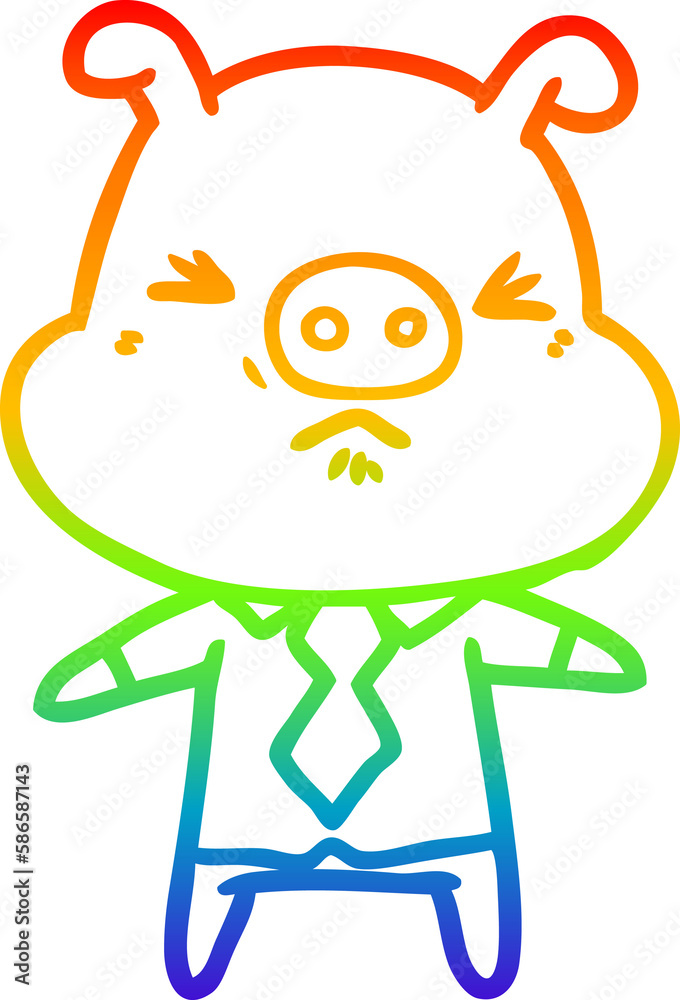 rainbow gradient line drawing cartoon angry pig in shirt and tie rainbow gradient line drawing cartoon angry pig in shirt and tie