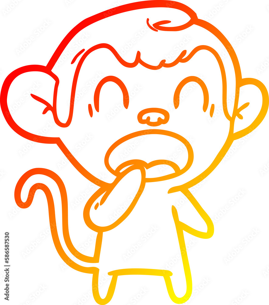 warm gradient line drawing yawning cartoon monkey