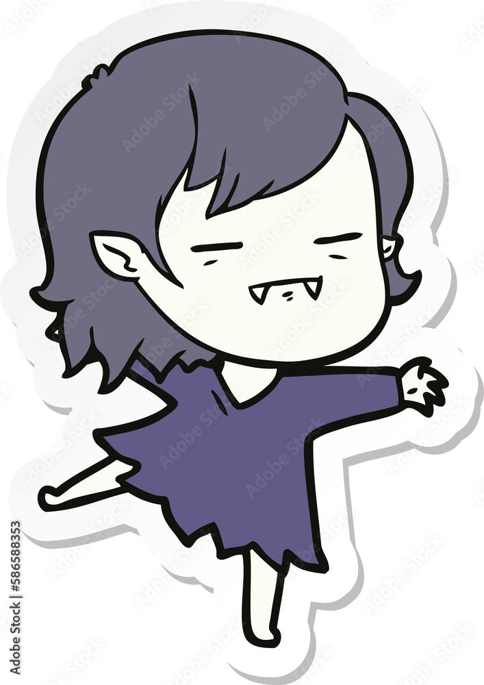 sticker of a cartoon undead vampire girl dancing sticker of a cartoon undead vampire girl dancing