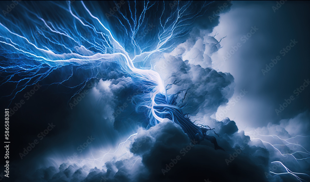 a ship in the middle of a storm with a lightning bolt coming out of it ...