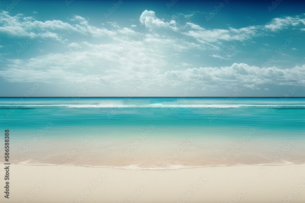 lush blue beach and white sand background, AI Generated