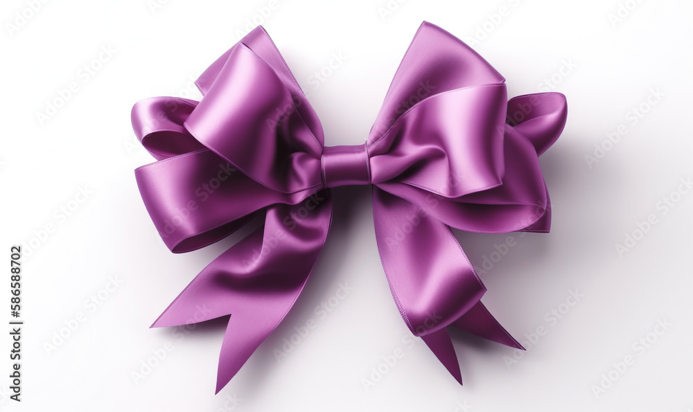  a large purple bow on a white background with a clipping path to the top of the bow and the bottom of the bow to the bottom of the bow.  generative ai