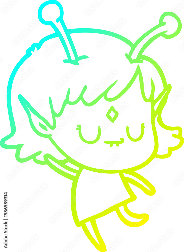 cold gradient line drawing cartoon alien girl cold gradient line drawing cartoon alien girl