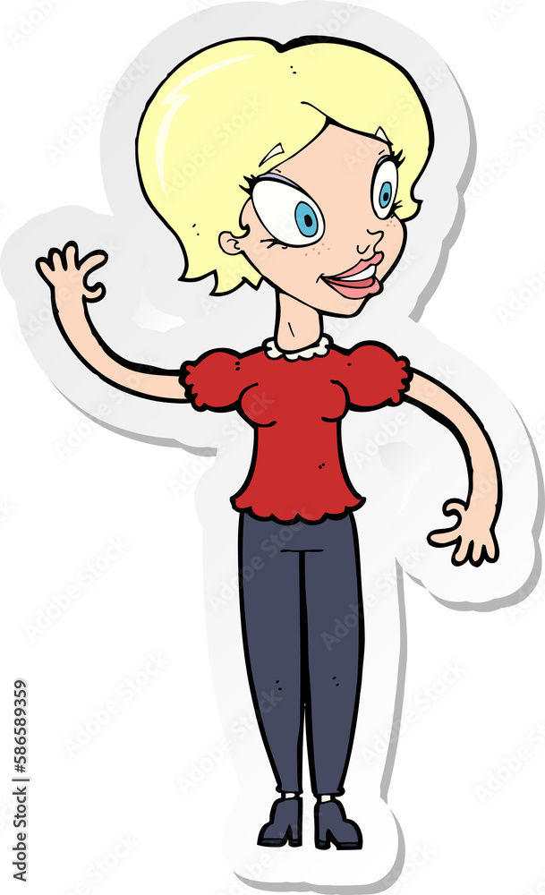 sticker of a cartoon woman waving sticker of a cartoon woman waving