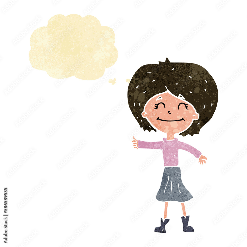 cartoon happy girl giving thumbs up symbol with thought bubble cartoon happy girl giving thumbs up symbol with thought bubble