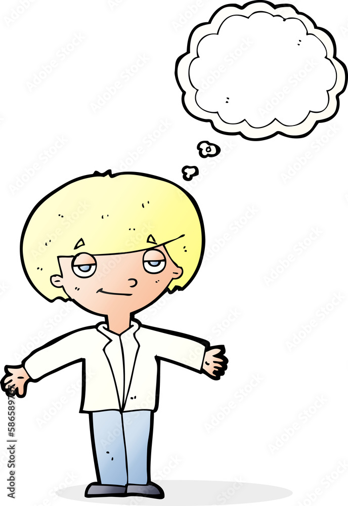cartoon smug boy with thought bubble cartoon smug boy with thought bubble
