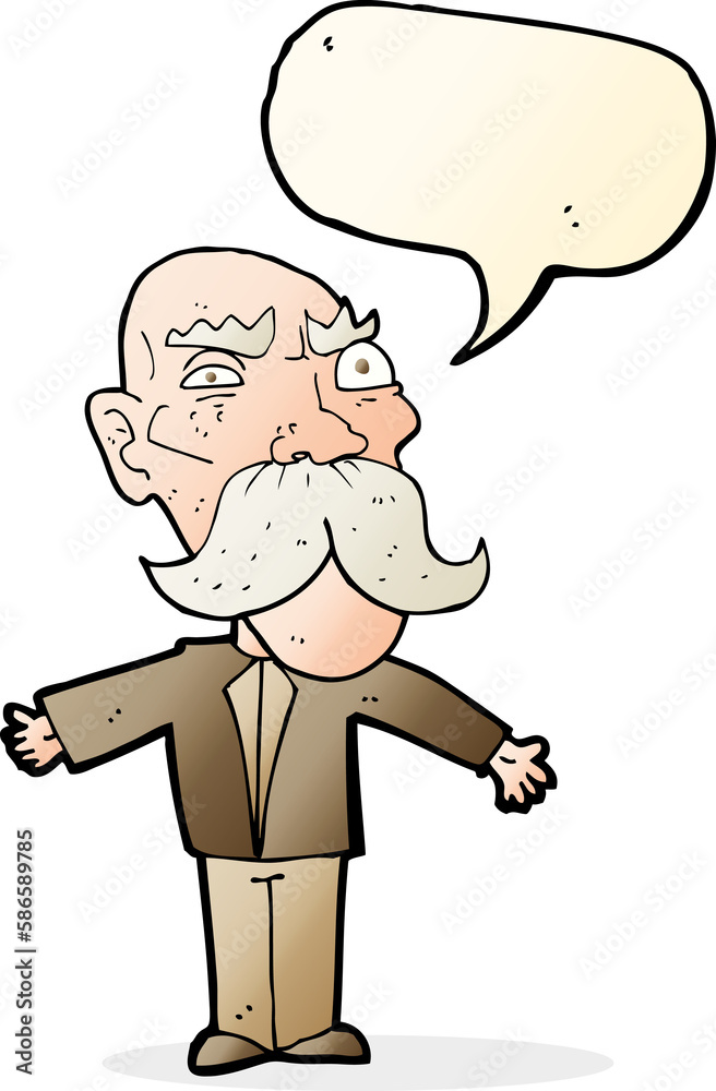 cartoon angry old man with speech bubble