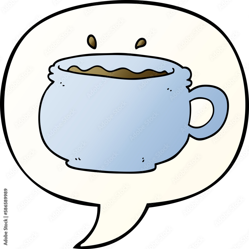 cartoon hot cup of coffee and speech bubble in smooth gradient style cartoon hot cup of coffee and speech bubble in smooth gradient style