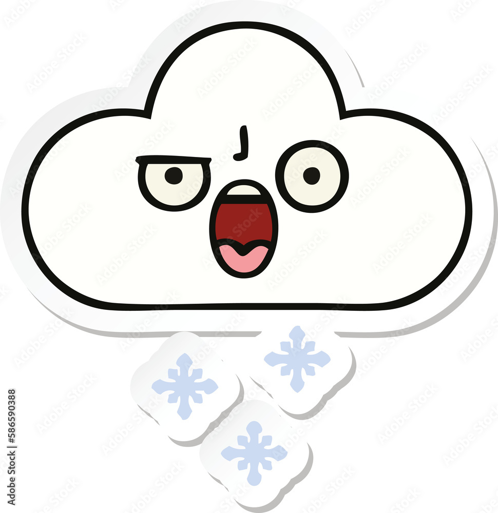 sticker of a cute cartoon snow cloud