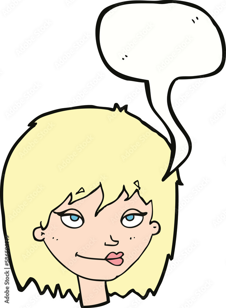 cartoon smiling woman with speech bubble