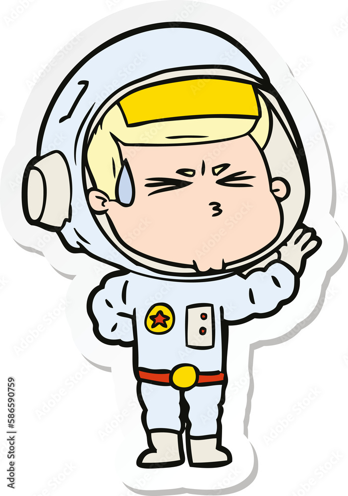 sticker of a cartoon stressed astronaut sticker of a cartoon stressed astronaut