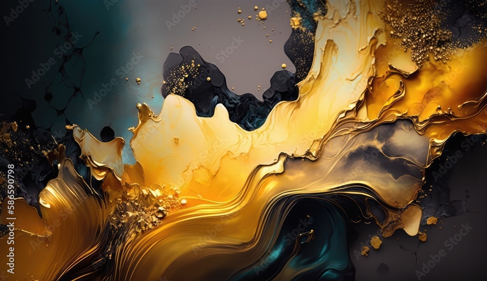 Abstract alcohol ink background with very thick gold layers, luxury and elegant background with glamour style, colored art background with unique look - Generative AI
