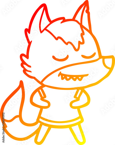 warm gradient line drawing friendly cartoon wolf girl