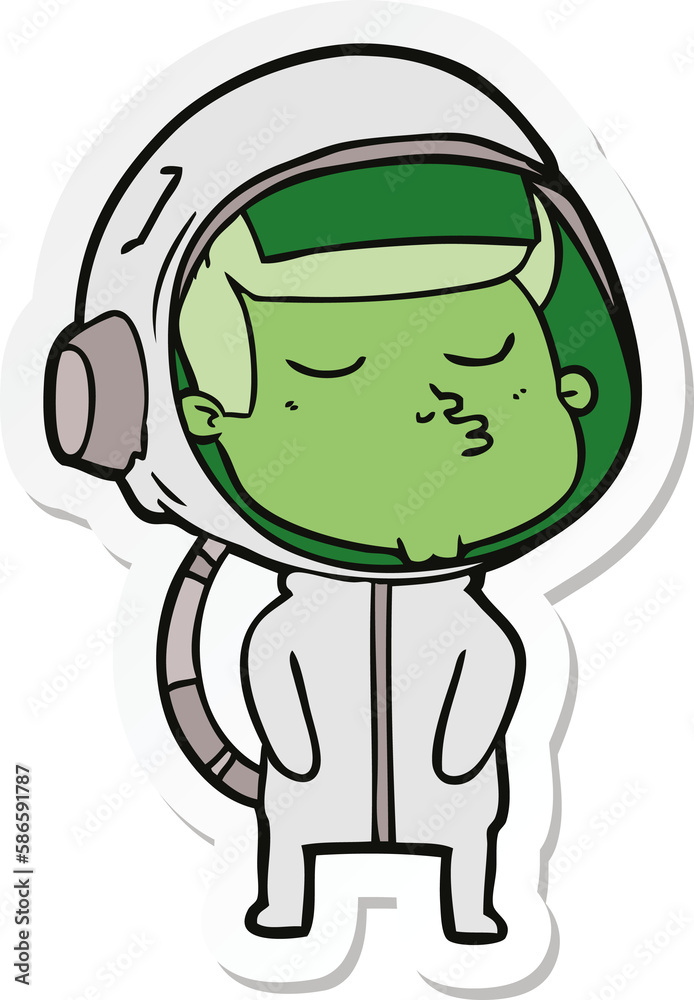 sticker of a cartoon confident astronaut