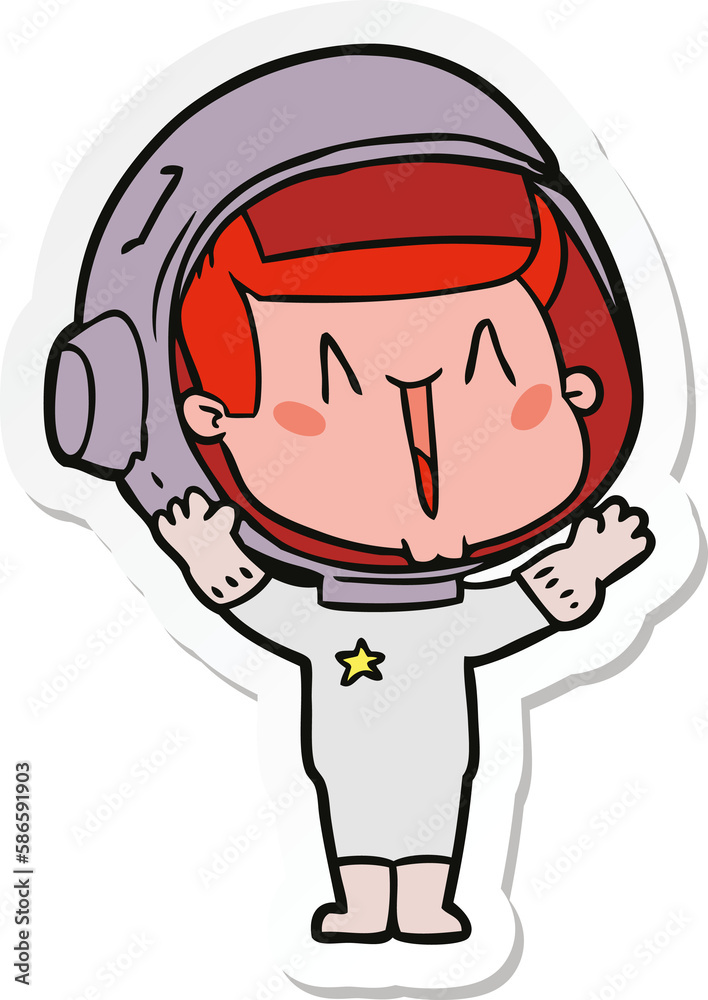 Fototapeta premium sticker of a happy cartoon astronaut