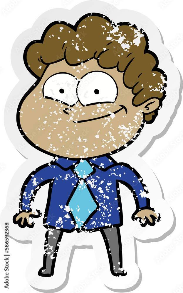 distressed sticker of a cartoon happy man distressed sticker of a cartoon happy man