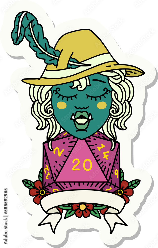 half orc bard with natural 20 dice roll sticker