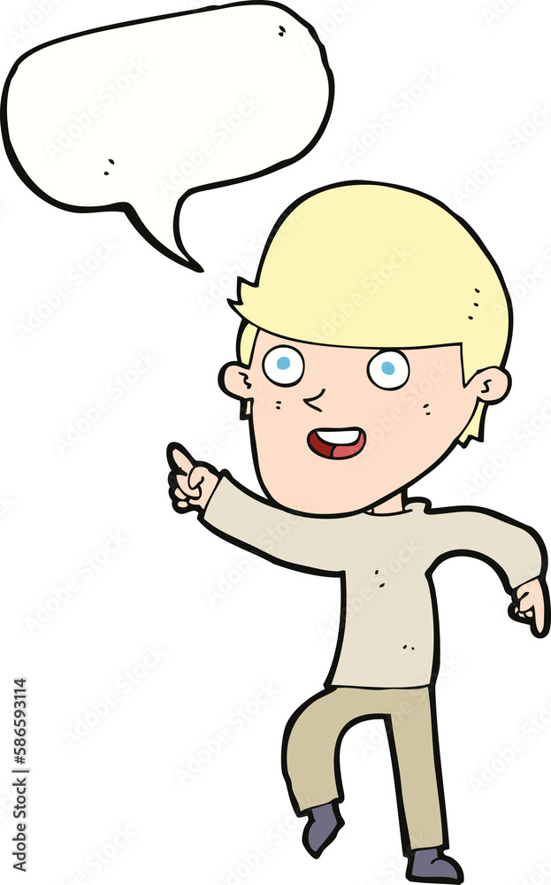 cartoon happy man with speech bubble