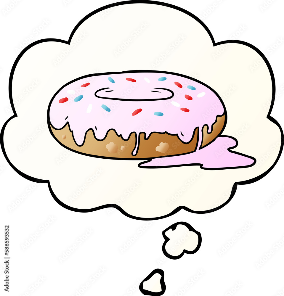 cartoon donut and thought bubble in smooth gradient style cartoon donut and thought bubble in smooth gradient style