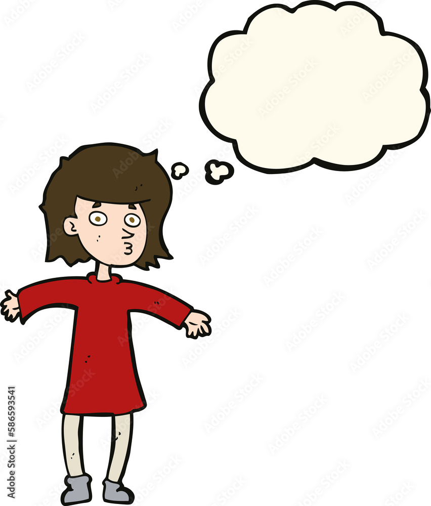 cartoon nervous woman with thought bubble