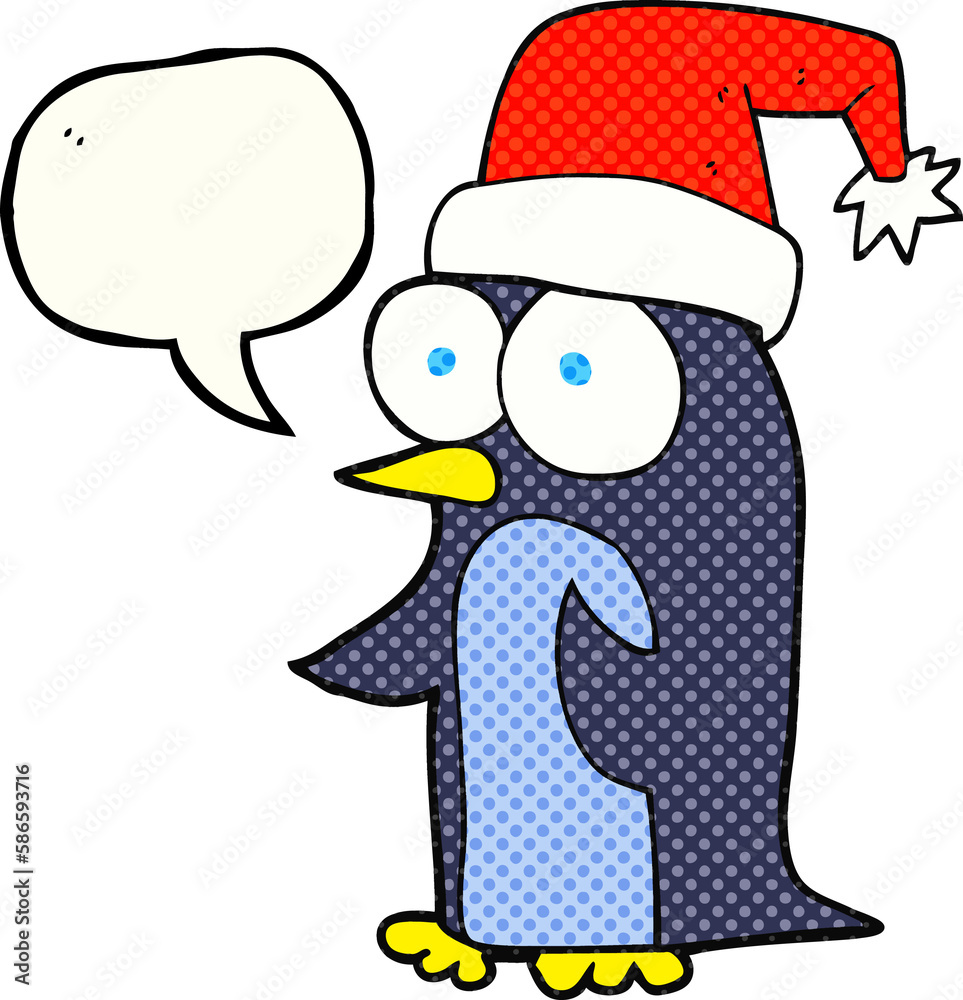 Obraz premium comic book speech bubble cartoon christmas penguin