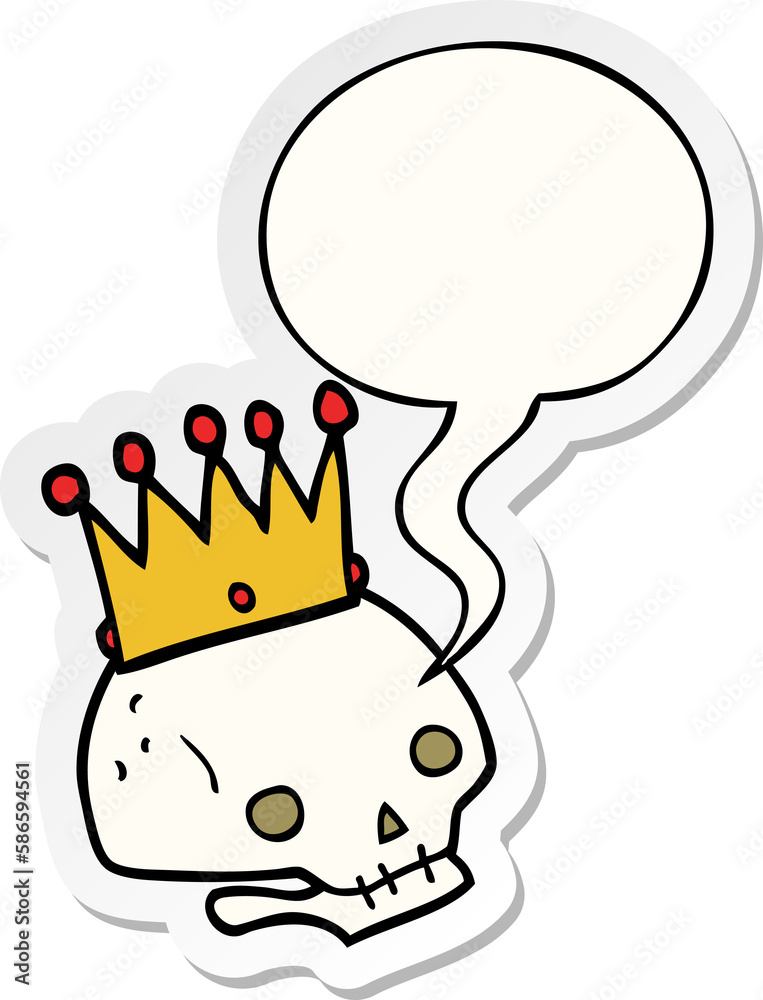 cartoon skull and crown and speech bubble sticker