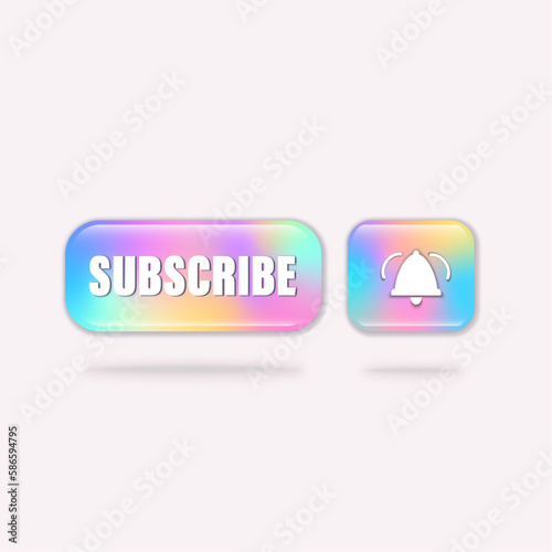 Subscribe button modern gradient style for channel, 3d glossy subscribe button with bell, colorful concept symbol 