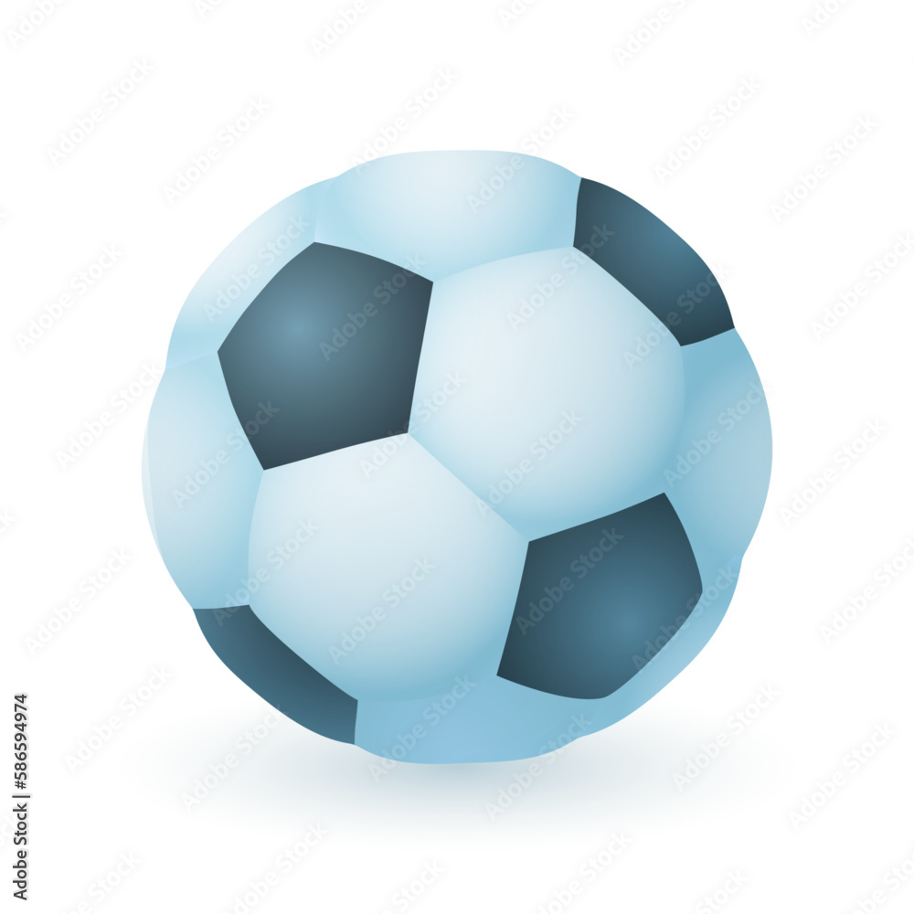 Black and white ball for playing soccer 3D illustration. Cartoon drawing of equipment for soccer players in 3D style on white background. Soccer, sports, healthy lifestyle concept