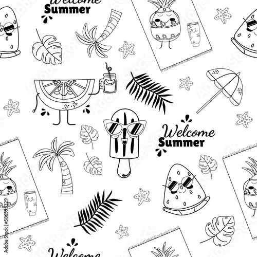 Summer outline pattern cartoon kawaii fruits