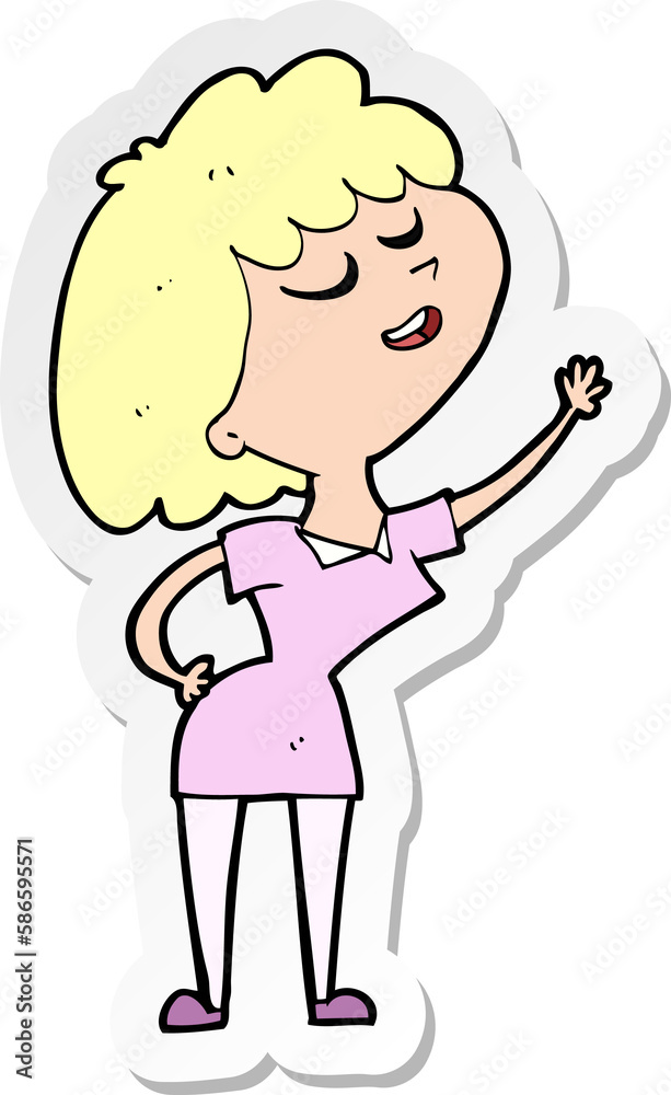 sticker of a cartoon happy woman about to speak sticker of a cartoon happy woman about to speak